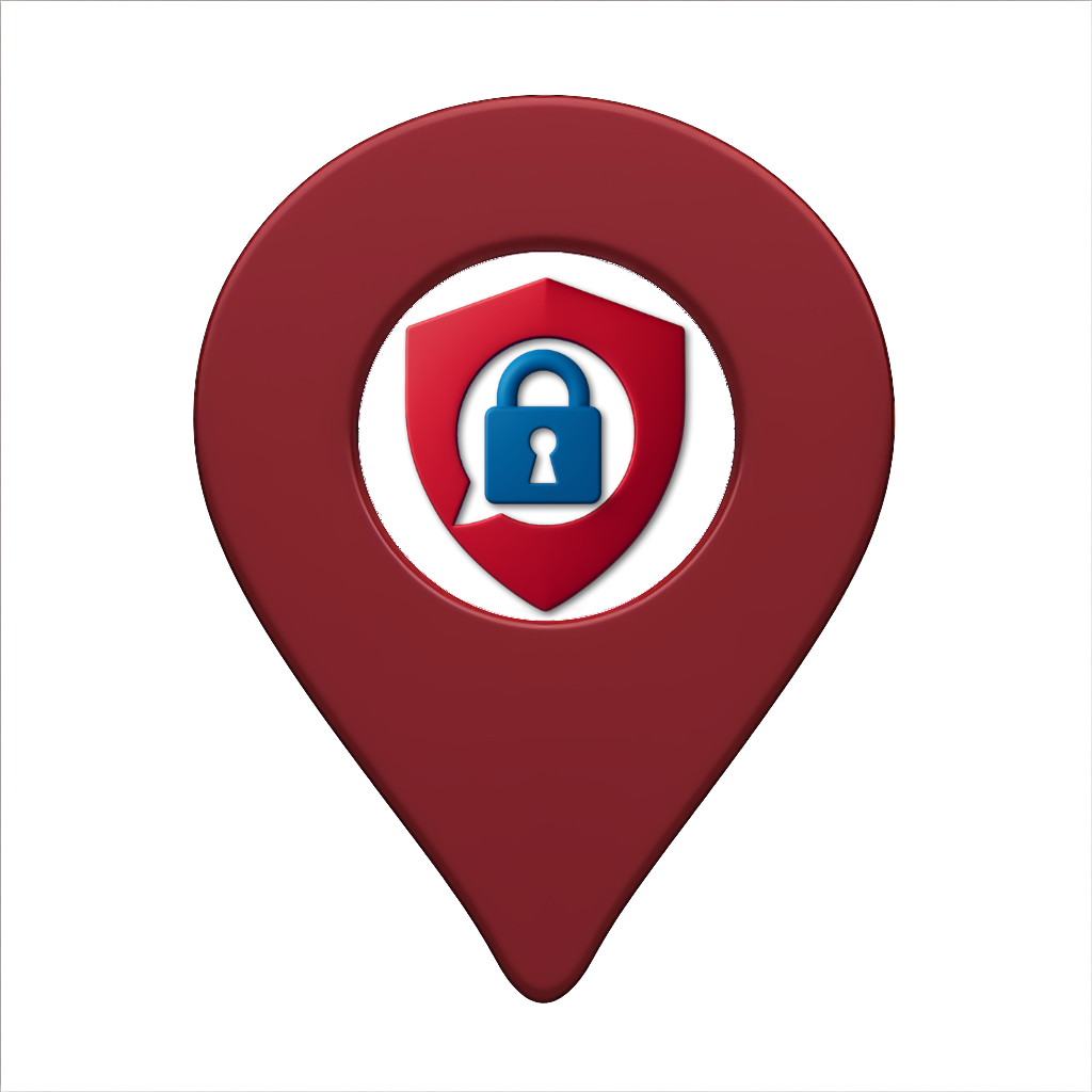 E-Safe GPS pin icon with shield and padlock logo in the center