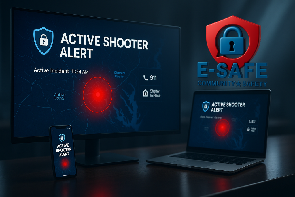 Active shooter alert graphic for public safety updates in Savannah Pooler and Chatham County Georgia