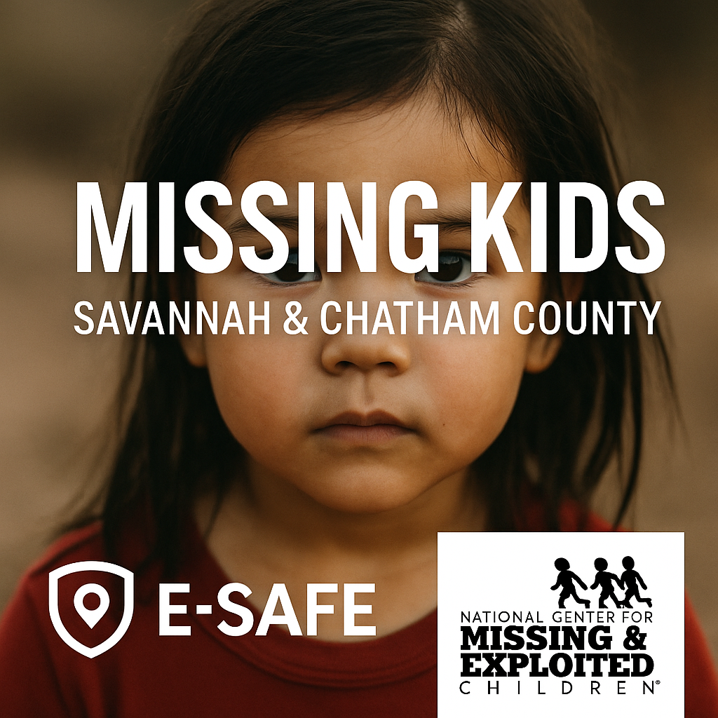 Photo-realistic image for E-Safe’s Missing Kids page, showing a child with serious expression, symbolizing awareness and community safety in Savannah and Chatham County.