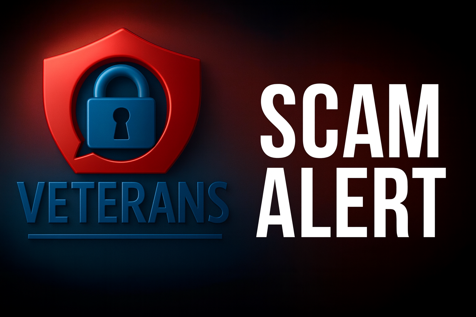 Scam Alert warning graphic highlighting fraud targeting U.S. veterans with icons and urgency messaging