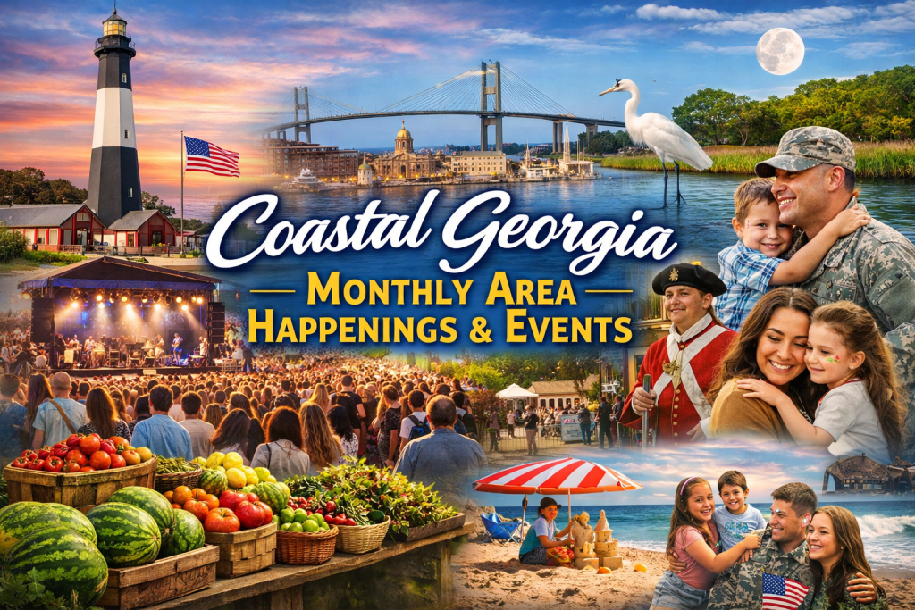 E-Safe Coastal Georgia May 2026 events scene featuring festivals, markets, coastal gatherings, and Memorial Day season community activity
