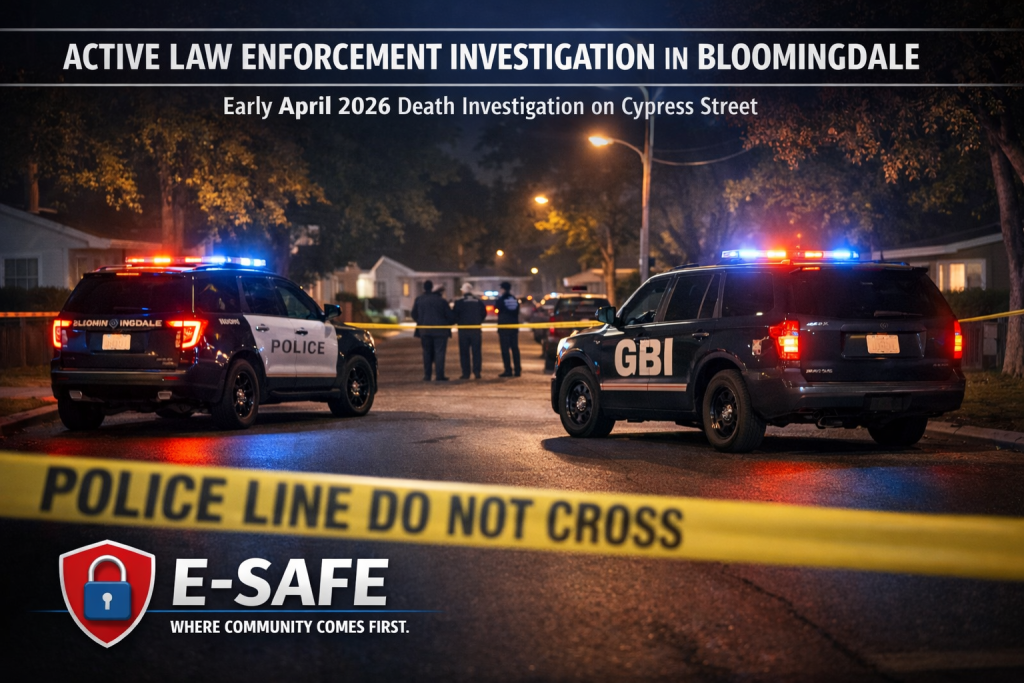Bloomingdale neighborhood police scene representing the active GBI and Bloomingdale Police investigation in April 2026