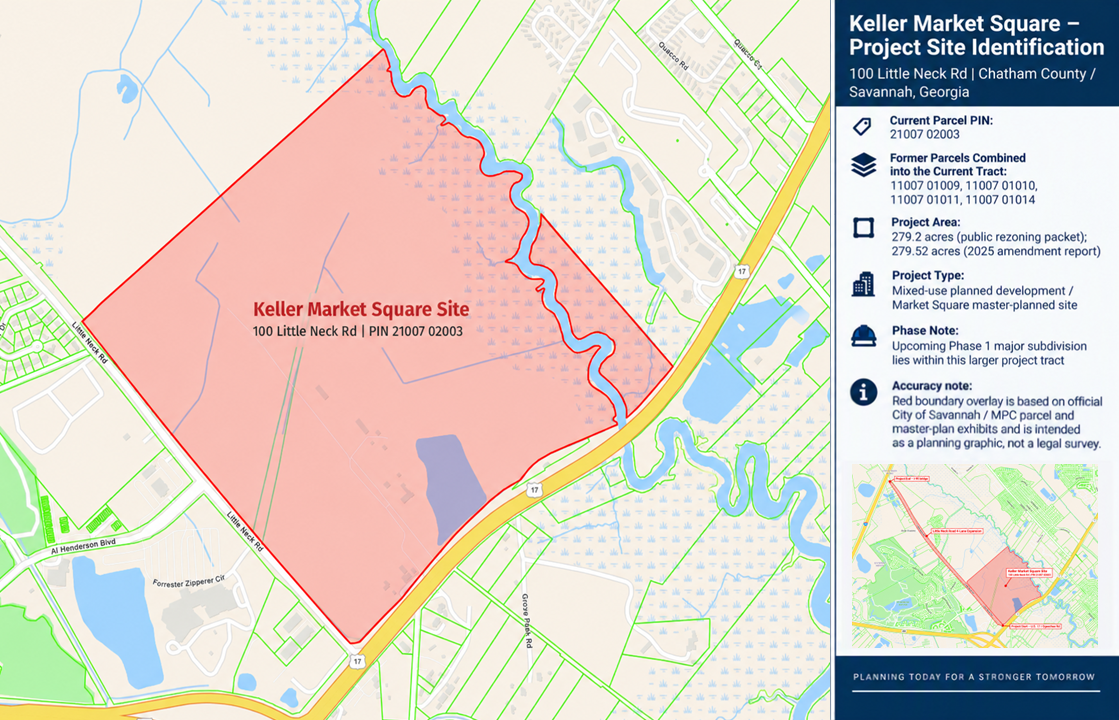 Keller Market Square project site map at Little Neck Road in Savannah, Georgia